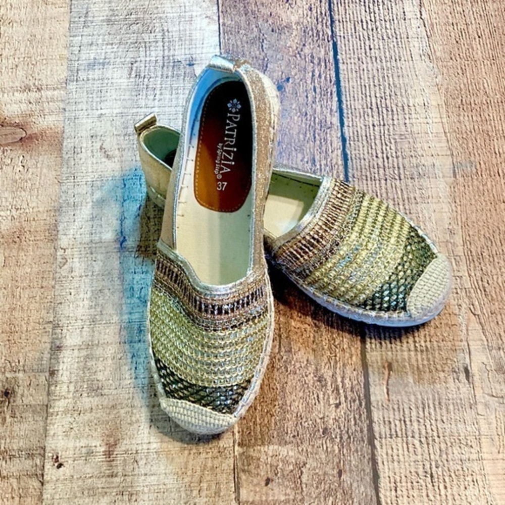 Patrizia‎ Spring Step Austral Gold Metallic Espadrille Flats Beaded Shoes EU 37